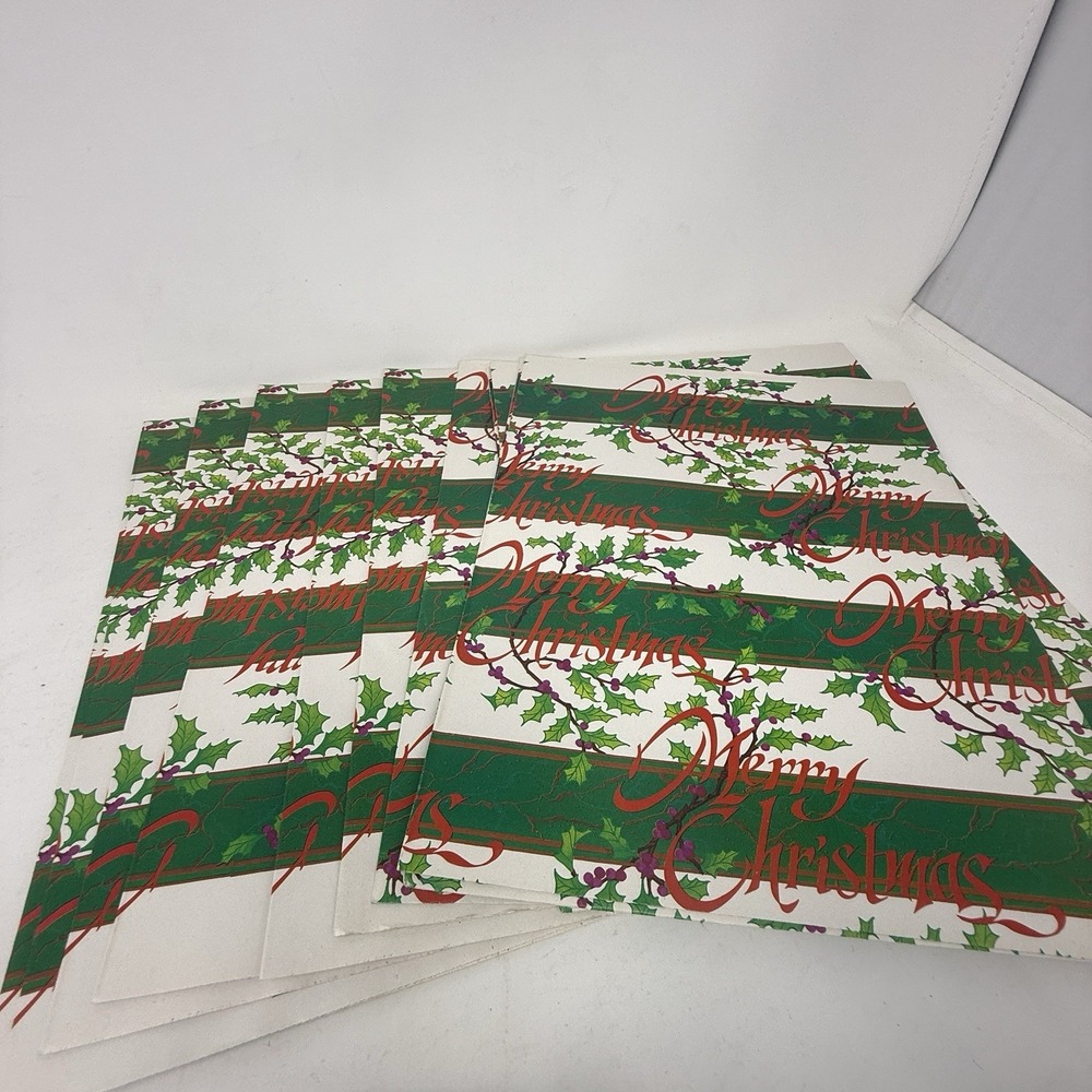 Vintage Christmas Wrapping Paper Gift Wrap - Green & White Stripes 10 - 19"x 46"